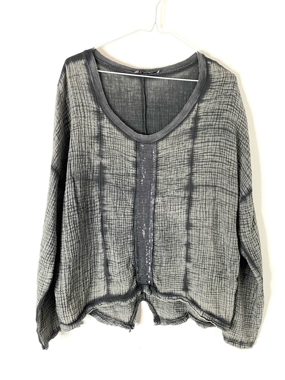 Gigi Moda Italy Grey Gauze Sequin Oversized Tunic Top Convertible Sleeves